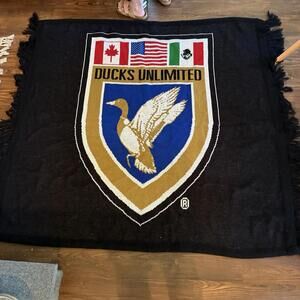 Ducks Unlimited Fringe Crest Flag Blanket Throw USA Canada Mexico 90s 62x61